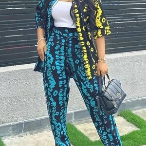 Patterned Blue and Yellow Women's Pants